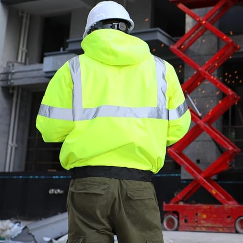 Image of sesafety Reflective Jacket for Men, High Visibility Jackets, Safety Jackets for Men, Hi Vis Construction Bomber Jackets Waterproof with Pockets and Zipper, Black Bottom, Class 3