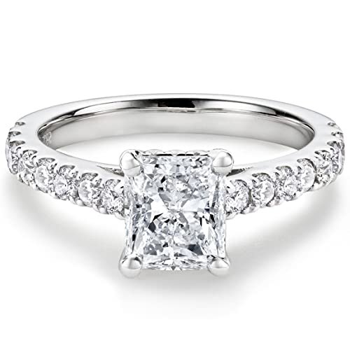 Sizeron Moissanite Engagement Rings For Women 1.5 Ct Radiant Cut D Color Vvs 18K White Gold Plated Sterling Silver Size 6 #TOP1