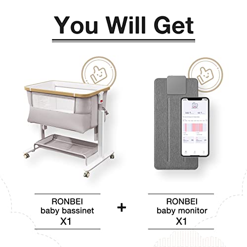 Ronbei Baby Bassinet With Breathing Baby Monitor, Bedside Sleeper With Storage Basket And Wheels, Easy Folding Bassinets For Baby And Monitor Baby Heart Rate Breathing Rate #TOP6