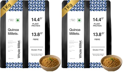 Image of TWF Unpolished Quinoa Millets | 1kg pack | Quinao Grains | Hulled | Unpolished & Saponin-Free | Breakfast | Naturally Gluten-Free | Diet Food for Weight Loss | High in Protein & Fiber | 100% Wholegrain Superfood for Weight Management & Healthy Lifestyle.