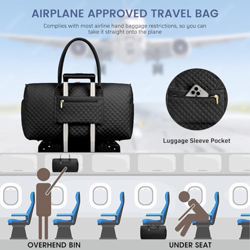 Image of Women Weekender Travel Duffle Bag: Travel Duffel Overnight Bags with Shoe Compartment Large Carry on Tote with Toiletry Bag Weekend Traveling Yoga Gym Hospital Bag for Women with Wet Pocket Black