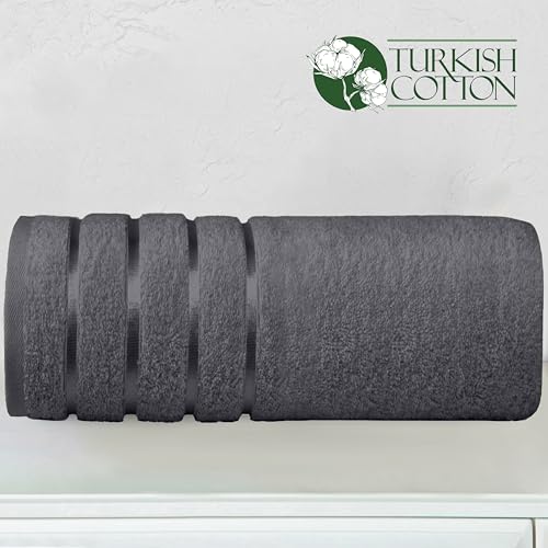 Image of Elegant Comfort 100% Turkish Cotton 4 Lines Viscose Stripe Jumbo Bath Towel - Hotel Spa Quality Extra Large 35 x 70 Inch Bath Towel Ultra Soft, Super Absorbent Quick Dry Large Bath Towel, Gray
