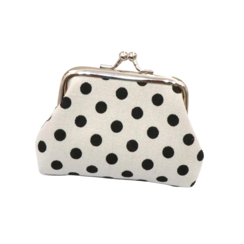 Polka Dot Canvas Coin Purse with Metal Kiss Lock Mini Wallet | White-image-46