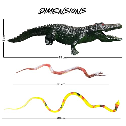 Image of ZESTHOME Crocodile & Snake Toy Set for Kids - Big Crocodile with Sound, Large & Baby Snake with Eggs | Non-Toxic PVC Jungle Animal Toys for Learning, Pretend Play & Gift (Age 3+)