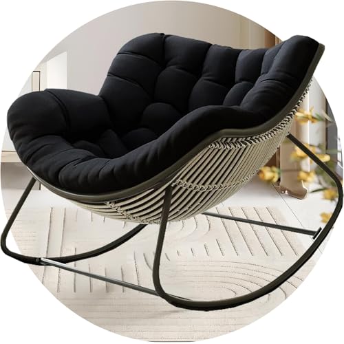 QOEUIUJ Cuscino Sostitutivo for Sedia Papasan – Morbido e Spesso for Sedia a Dondolo Uovo, Vimini, Amaca e Sedia Appesa (Interno/Esterno) – Solo Cuscino (Giardino, Terrazza, Balcone)(Nero)