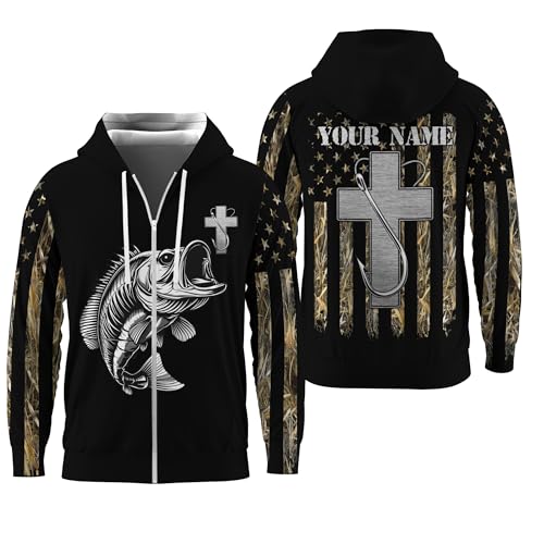 Printing Fishing Full Zip Hoody For Dad Father Bass Fish And Fishing Pole Zipper Hoodie Shirt