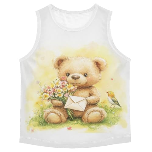 Flowers Bird Letter Yellow Boys Tank Tops Sleeveless Tank Top Shirts Undershirts for Summer,3T