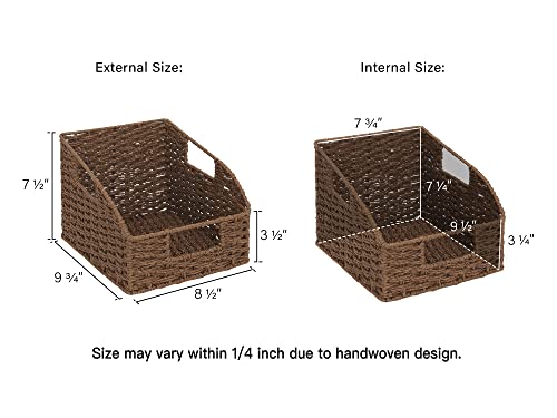 Storageworks Round Paper Rope Storage Baskets With Built-In Handles, Hand Woven Baskets For Organizing, Dark Brown, 8 ½"L X 9 ¾"W X 7 ½"H, 2-Pack #TOP1
