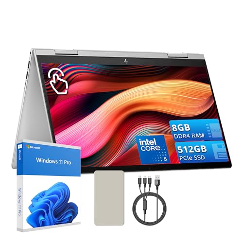 HP Envy x360 2-in-1 Laptop-14 FHD Touchscreen Display-Intel 5 120U-8GB DDR4 RAM-512GB PCIe SSD-Backlit Keyboard-Fingerprint Reader-Copilot-Win 11 Pro-Silver-128GB Docking Station Set