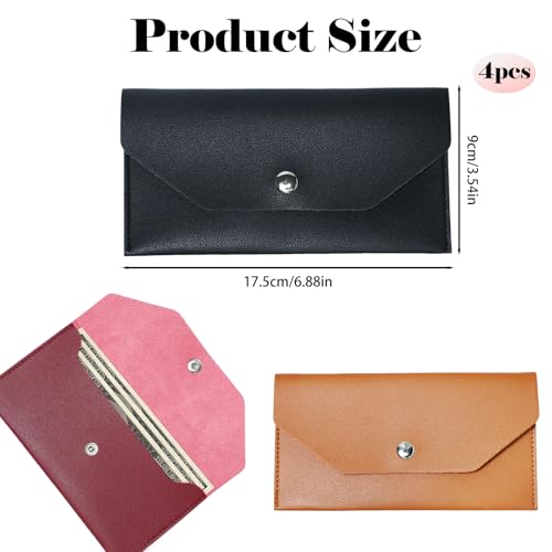 4 Pieces Cash Envelope Wallet Faux Leather Money Stuffing Wallets Organizer Envelope Wallet Retro Clutch Wallets for Men Women Cash Check Billing(Black, Pink, Brown, Red)2
