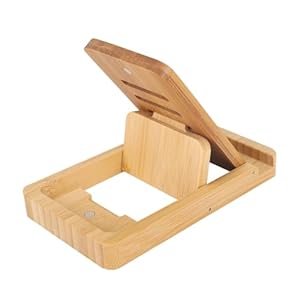 Penitue Adjustable Wood Wooden Cell Phone Stand for Desk, Portable Desktop Cellphone Holder Simple Countertop Phone Organizer Mount Compatible with All Cellphones
