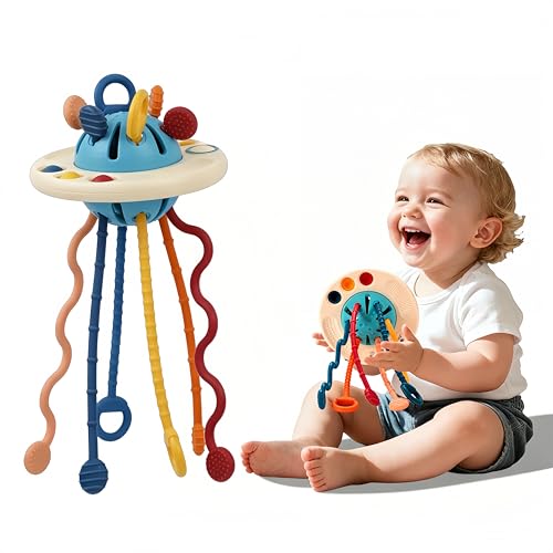 Fyxttalor Montessori Baby Toys for 12M+ UFO Sensory Play Set for Toddlers Pull String Pull String Toy in Stollers Developmental Toys for Fine Motor Skills Gift for Boys& Girls