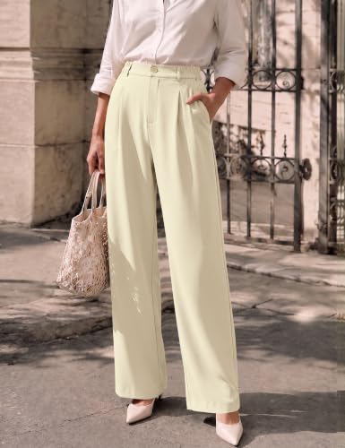 LOMON Women's Fall Wide Leg Trousers Casual Dress Pants with Pockets, Elastic Waist - image 6