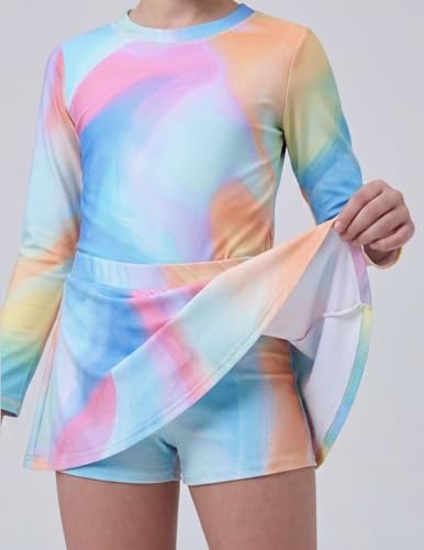 Image of Liberty Pro Girls Two Piece Swimsuits Long Sleeve Rash Guard Set, UPF 50+ Bathing Suit with Swim Shorts for Toddler and Teens