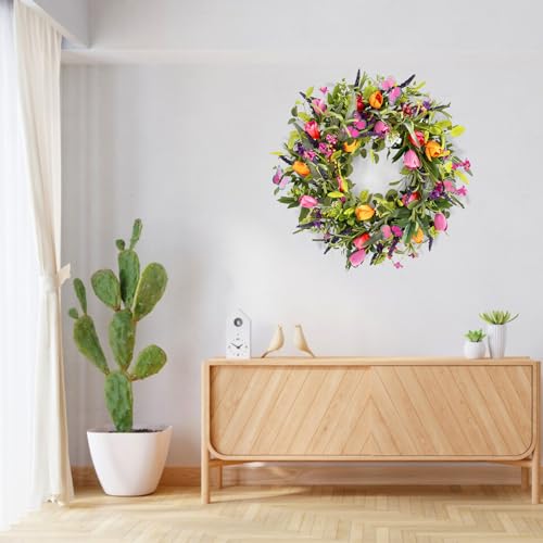 24" Wreaths for Front Door, Wreath with Tulip Wreath, Butterfly, Lavender and Eucalyptus, Vivid Artificial Floral for Wall Window Farmhouse Party Holiday Home Décor by lokeisna - Image 6