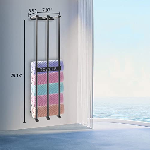 Modern-Depo Bathroom Towel Rack New Upgrade 3 Bar Towel Holder for Rolled Towels, Wall Mounted Towel-Rack Storage for Folded Large Towel Washcloths, Black