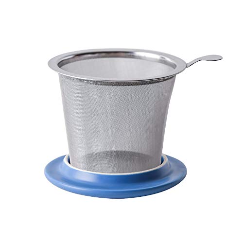 Image of Yundu 12 OZ Matte Blue Ceramics Teacup with Infuser and Lid, Mug with Lid for Steeping - Stainless Steel Infuser for Loose Leaf Tea, Home Office Gift for Tea Lovers