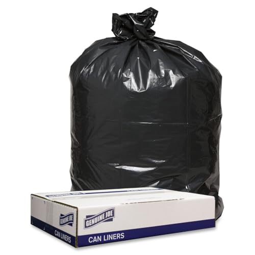 Image of Genuine Joe Low Density Can Liners, 56 gal Capacity, 43 inch Width x 47 inch Length x 1.20 mil (30 Micron) Thickness, Black, 100 Count