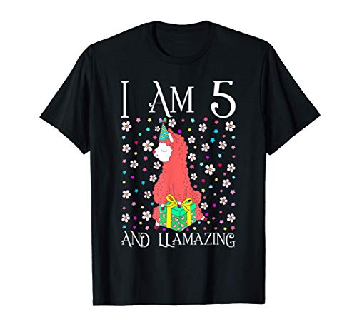 Kids I'm 5 Llamazing Gift Girl Llama Cute Happy 5th Birthday Camiseta