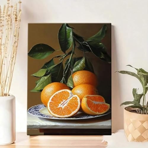 Peinture botanique oranges et décoration de cuisine en toile murale fruits texturés 30x45