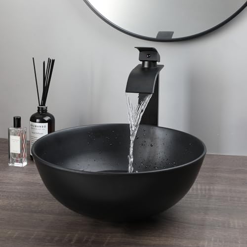 OUBONI 13" Round Stone Resin Vessel Sink with Pop-Up Drain