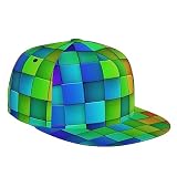 Women Men Boy Girl Fashion Adjustable 3D Printed Flat Bill Baseball Cap Cool Hip Hop Dancing Snapback Hat - Compatible with Rainbow Colorful Blocks