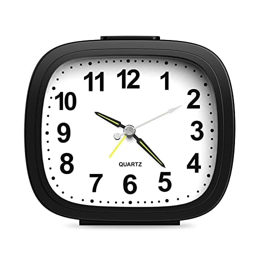 LOFICOPER Analog Alarm Clock, Silent Analog Alarm Clock, Non Ticking Bedside Clock with Night Light, Snooze, Increasing Sound, Battery Operated for Elderly, Teen, Deep Sleepers, Black
