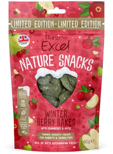 Burgess Excel Nature Snacks Winter Berry Bakes 60g - High Fibre Small Animal Treats - Natural Forage Ingredients