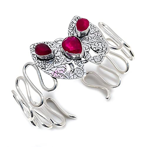Bracelet manchette réglable et rubis rouge Cachemire issu de l'artisanat