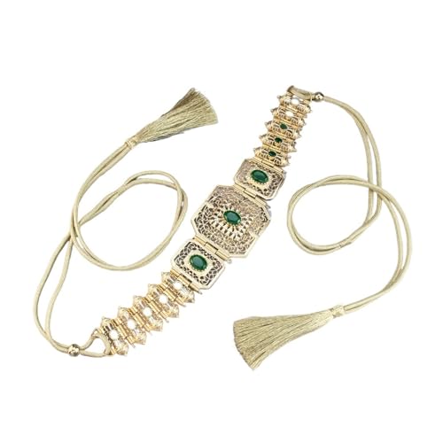 Chaîne de taille en corde dorée pour caftan marocain avec cristal, festival arabe de mariage, Vert, taille unique