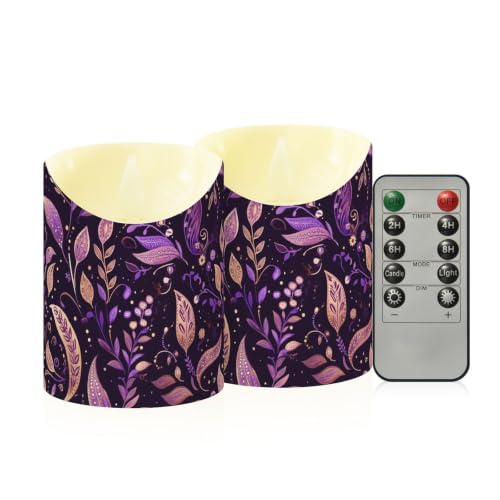 Velas LED falsas para ventana de Halloween con temporizador y hojas moradas de cachemira