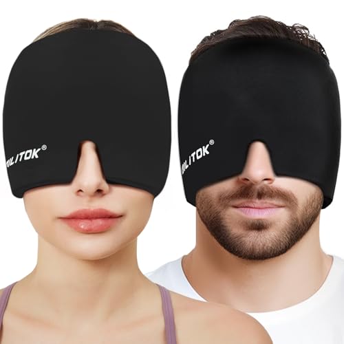 Image of Migraine Relief Gel Ice Head Wrap, Hot and Cold Therapy Headache Relief Hat, Migraine Cap for Puffy Eyes, Headache Eyes Mask for Sinus, Tension and Stress Relief (Black & Black)