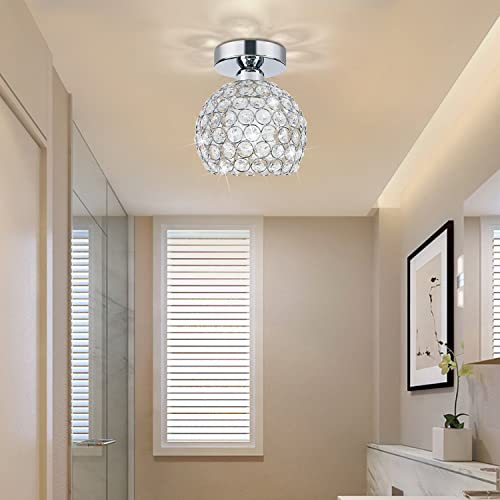 Tislyco Mini Semi Flush Mount Ceiling Light Fixture, Modern Chandelier Crystal Ceiling Light, Silver Close To Ceiling Light For Foyer Hallway Entryway Kitchen Bedroom Dining Room #TOP4