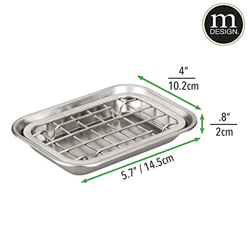 Mdesign Metal 2-Piece Soap Dish Tray With Drainage Grid And Holder For Kitchen Sink Countertops To Store Soap, Sponges, Scrubbers - Rust Resistant - Brushed #TOP5