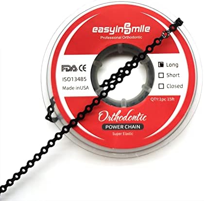 SNAWOP Dental Orthodontic Power Chain Multicolor Spool Elastic Rubber Bands for Teeth Braces (Long, Black)