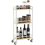 MAHANCRIS 3-Tier Slim Rolling Cart, Mobile Utility Cart on Wheels, Narrow Shelving Unit for Small Space, Wooden Kitchen Storage Rack, for Bathroom, Laundry, Living Room, White ARCBN1501