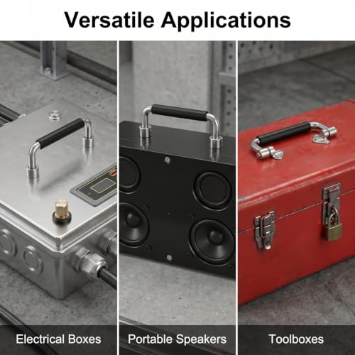Image of 304 Stainless Steel Folding Handle 90 Degree Folding Solid Pull with Rubber, Electric Cabinet Pull Industrial Cabinet Handle, Toolbox Handle (with Nut, Hole Center 3.93 in)