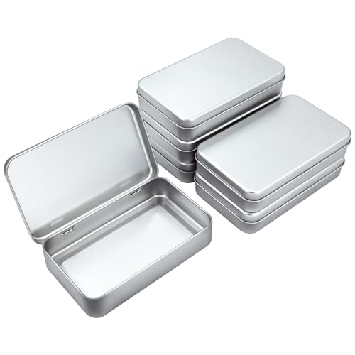 Thintinick Lot de 6 boîtes rectangulaires à charnière vides en métal - Pour ranger la maison - 15 x 9 x 3 cm - Argenté