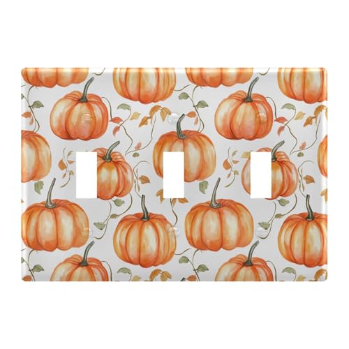 Light Switch Cover Fall Pumpkin Thanksgiving Autumn Wall Plates for Electrical Outlets 3 Gang 202b7195