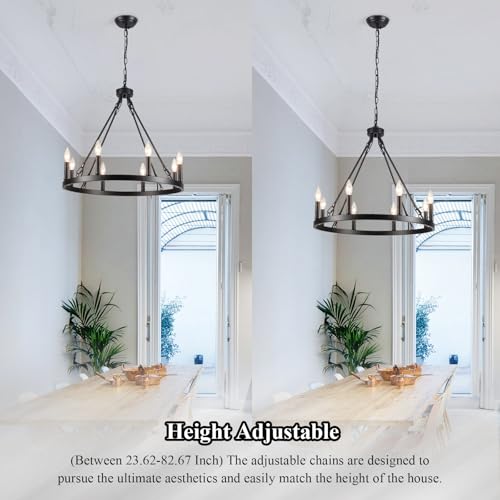 ZJVAIVE 8-Lights Black Wagon Wheel Chandelier 26" Industrial Hanging Light Fixture for Dining Room Farmhouse Round Chandeliers for Living Room Foyer Hallway Kitchen Island Entryway by ZJVAIVE - Used condition - Image 8