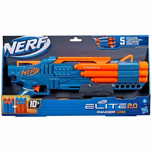 Nerf Elite 2.0 Ranger PD-5, Lanzador con 5 cañones, Portadardos Integrado y Capacidad de personalización, Multicolor, 10 Dardos incluidos
