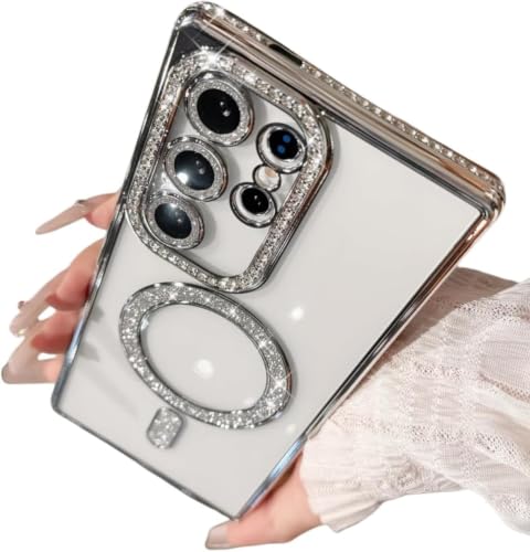 Image of for Samsung S26 Ultra 5G Glitter Case,Luxury Bling Rhinestone Diamond Plated Bumper Case,MagSafe, Sparkle Camera Lens Protection Clear Back Cover for Samsung S26 Ultra 5G (Silver)