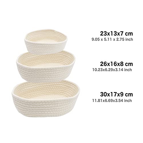Anzirose Natural Cotton Rope Storage Baskets Multi-sized 3 pieces set Oval Organizer Bins for Home Decor Closet Toys Desktop Cosmetic Kid's Room Storage Nursery Bins - Image 3