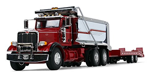 First Gear 1/50 Scale Diecast Collectible Red/Chrome/Red Peterbilt Model 367 Dump Truck with Beavertail Trailer (50-3404)