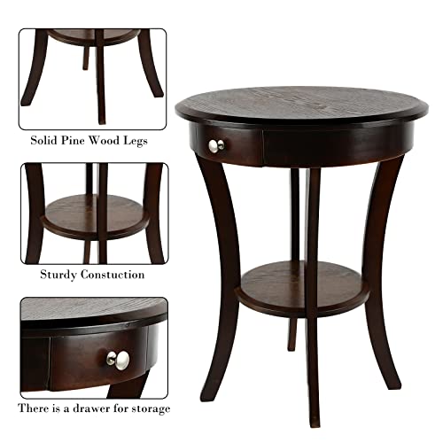 Ecomex Round End Table,Wood Side Table Accent Table, Small Night Stands Coffee Table, Multipurpose End Tables For Patio Balcony,Bedroom,Office Small Space (Brown) #TOP3