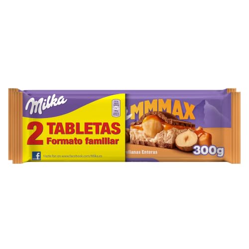Milka MMMAX, Tableta Chocolate Leche, Avellanas, Caramelo, Pack 2 x 300g