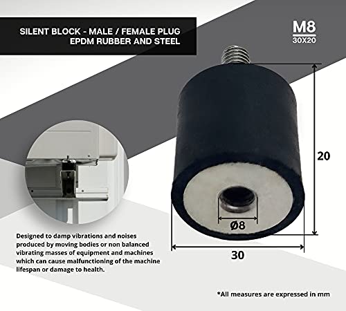Foto von DOJA INDUSTRIAL | Klimaanlage Gummipuffer M8 | Gewinde-Innengewinde 25x20 PACK 4 | Klima Silentblock | Klimageraet Anti Vibration Gummilager | Wandhalterung Gummi Stossdaempfer | Antivibrationsfuesse