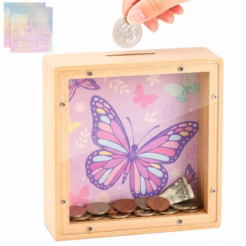 Image of MHJY Wooden Piggy Bank for Kids Personalizable DIY Coin Bank for Girls Boys