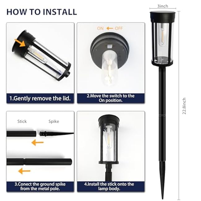 8 Pack Solar Pathway Lights Outdoor, Solar Lights Outdoor Waterproof, LED Pathway Lights Solar Powered Filament Bulb, Perfect for Yard Lawn Walkway Driveway Backyard Landscape-Warm White
