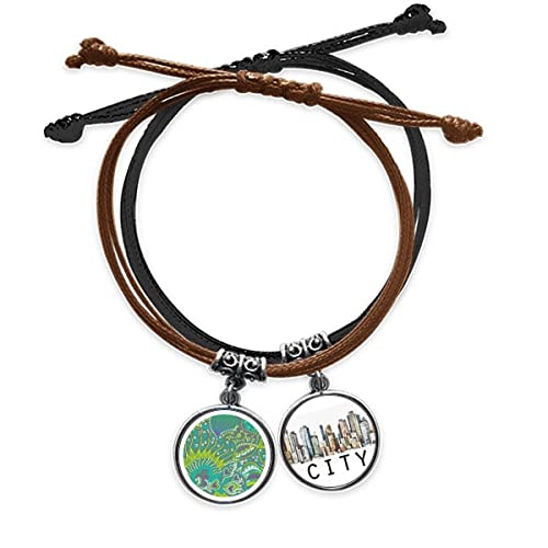 Bracelet corde Green Fishes au dessin au trait abstrait en cuir élégant Sidi